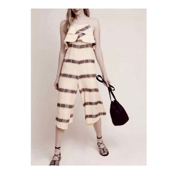 Saturday Sunday Anthropologie marina striped halter jumpsuit size small - Picture 2 of 13